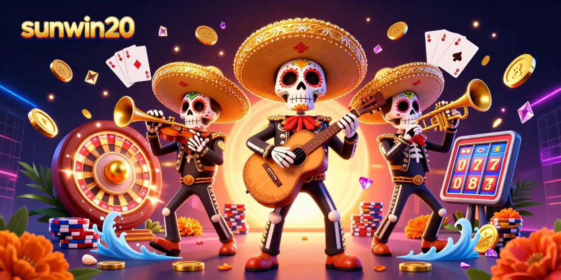 Experience thrilling gaming wins with sunwin20 in a vibrant casino setting featuring joyful mariachi characters.