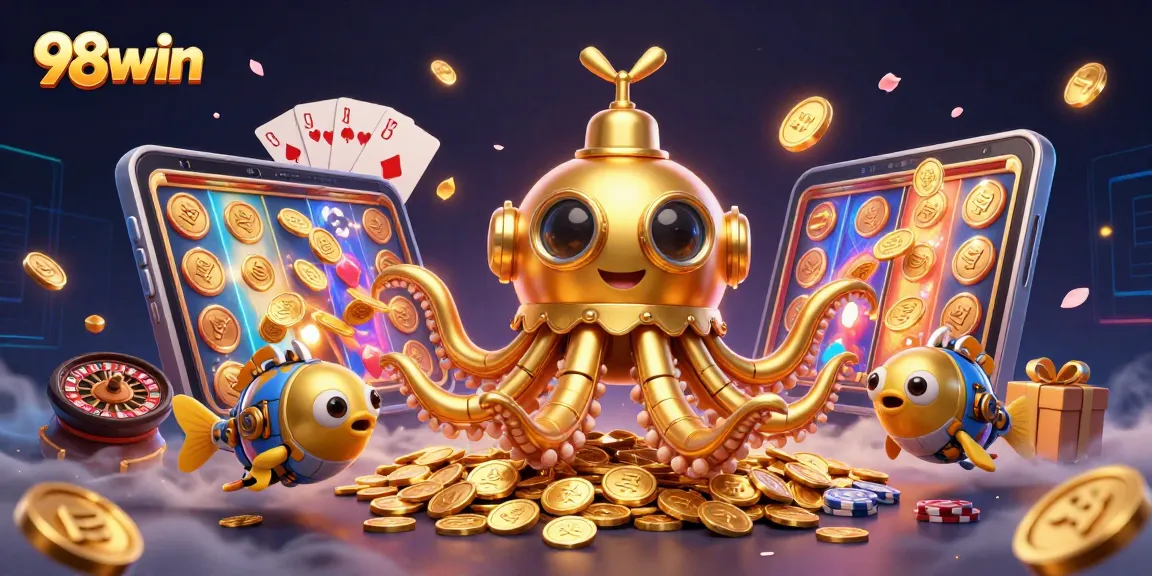 Experience thrilling slots and gameplay with 98win in a vibrant, animated casino scene.