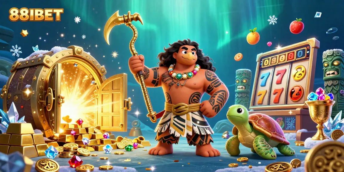 Bet big with 88IBET showcasing a colorful casino scene filled with slot games and rich treasures.