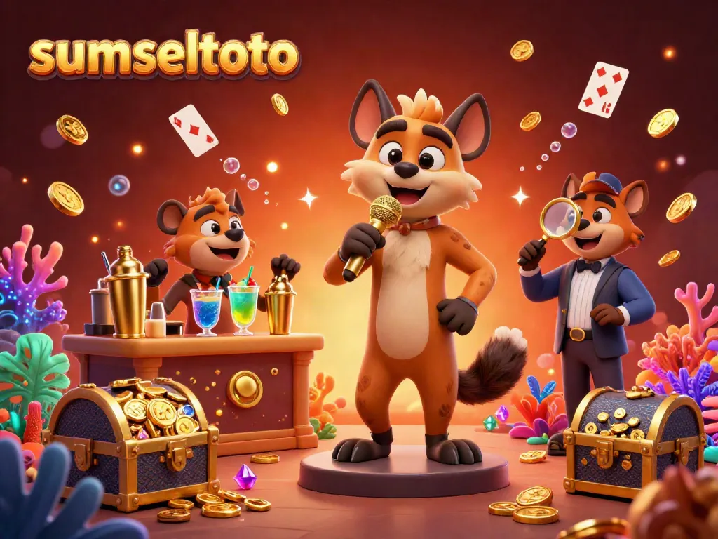 Join the fun at the sumseltoto comedy casino with hyenas entertaining and mixing drinks.