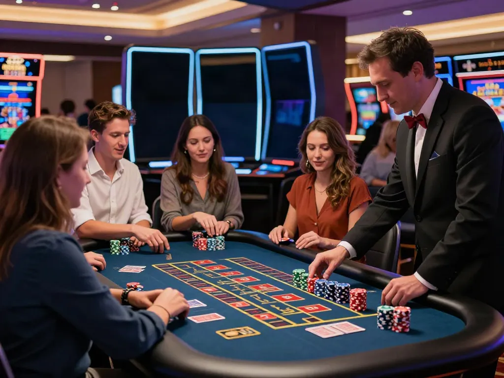 Players enjoying games at new casinos not on GamStop, with vibrant table action and lively casino atmosphere.