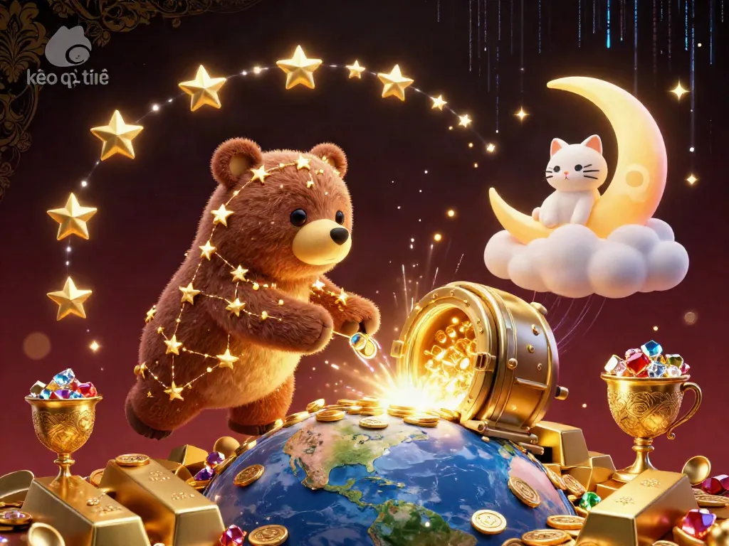 Experience kèo trực tuyến with vibrant casino elements and a magical scene featuring golden treasures.