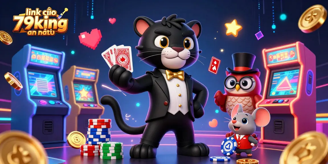 Engage in thrilling games using a secure link vào 79king an toàn with stylish characters and vibrant casino elements.