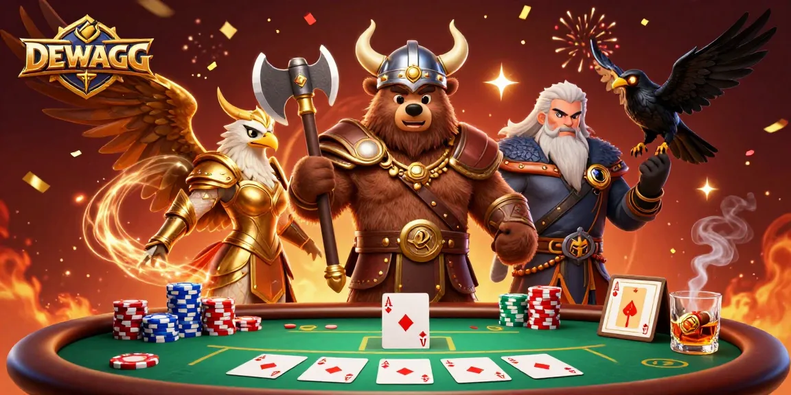 Experience thrilling gameplay at DEWAGG with a lively 3D casino scene featuring vibrant poker elements.