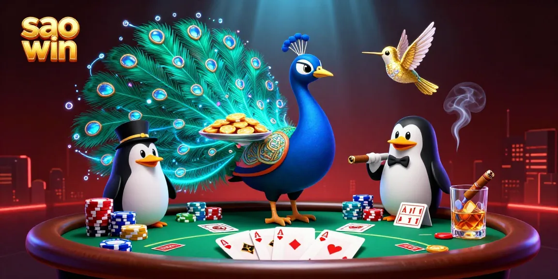 Engage in exciting gameplay at sao win with a vibrant casino illustration featuring magical characters and poker elements.