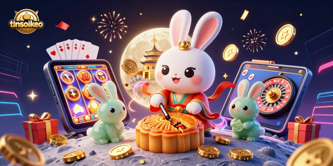 Engage with tinsoikeo's exciting betting scene featuring a moon rabbit amidst joyful casino elements.