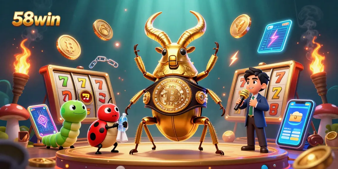 Experience vibrant gaming at 58win, showcasing thrilling slot action with dynamic golden characters.