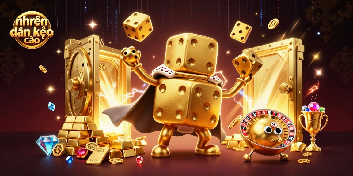 Engage in nhận định kèo nhà cái strategies with this vibrant illustration of a golden dice golem and gambling treasures.