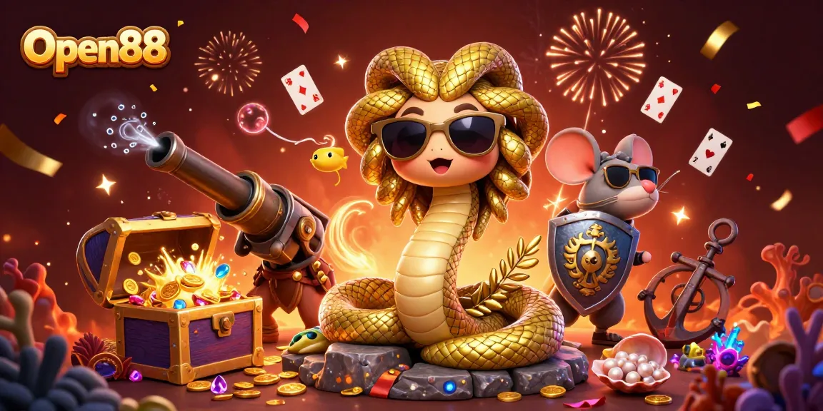 Immerse in Open88's vibrant gaming world featuring lively characters, rich treasures, and thrilling casino experiences.