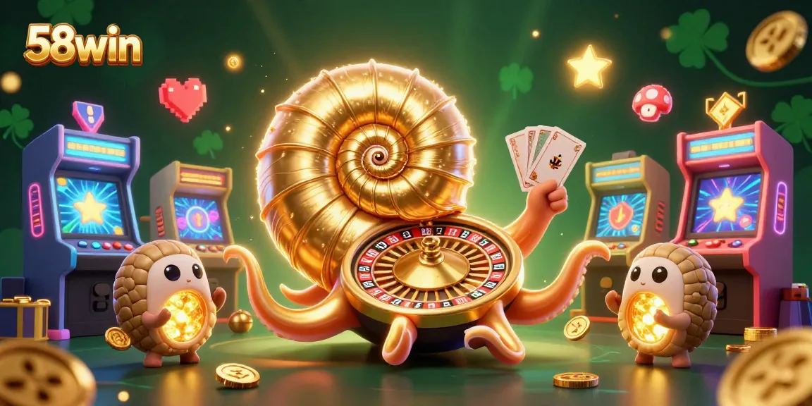 Experience thrilling gameplay at 58win with vibrant casino elements in an animated 3D scene.