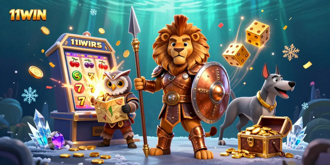 Engage with 11WIN's thrilling casino experience of slots and jackpots in this vibrant 3D illustration.