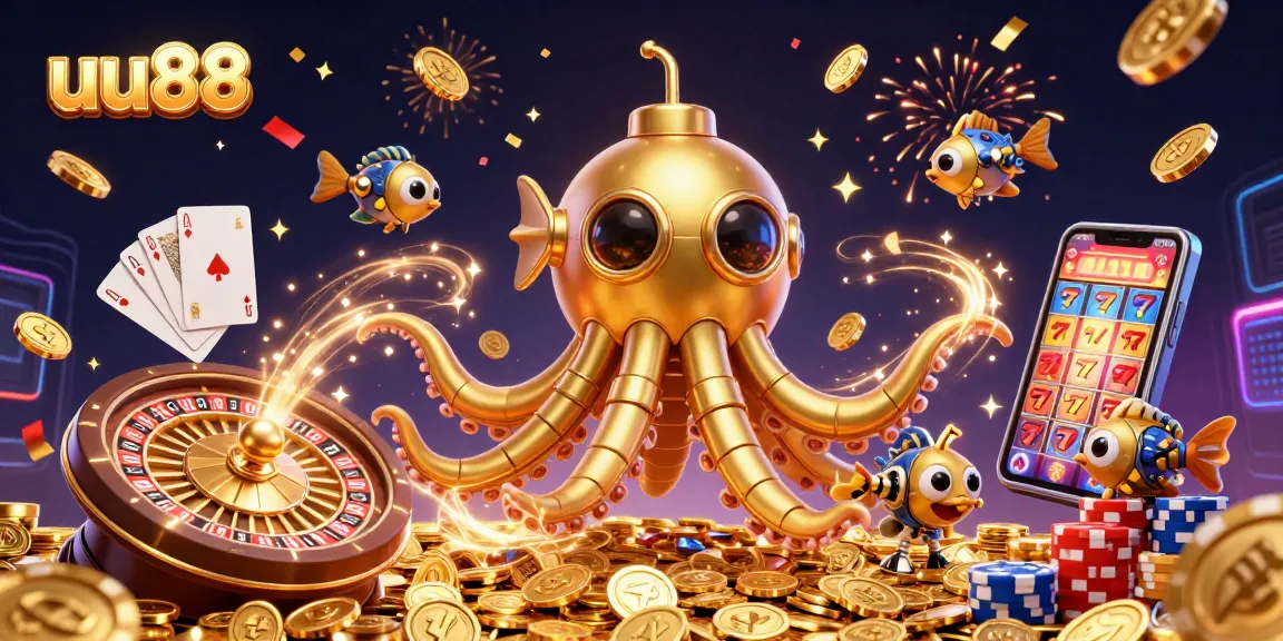 Spin the 3D slot reels and join the uu88 adventure amid golden coins and vibrant casino elements.