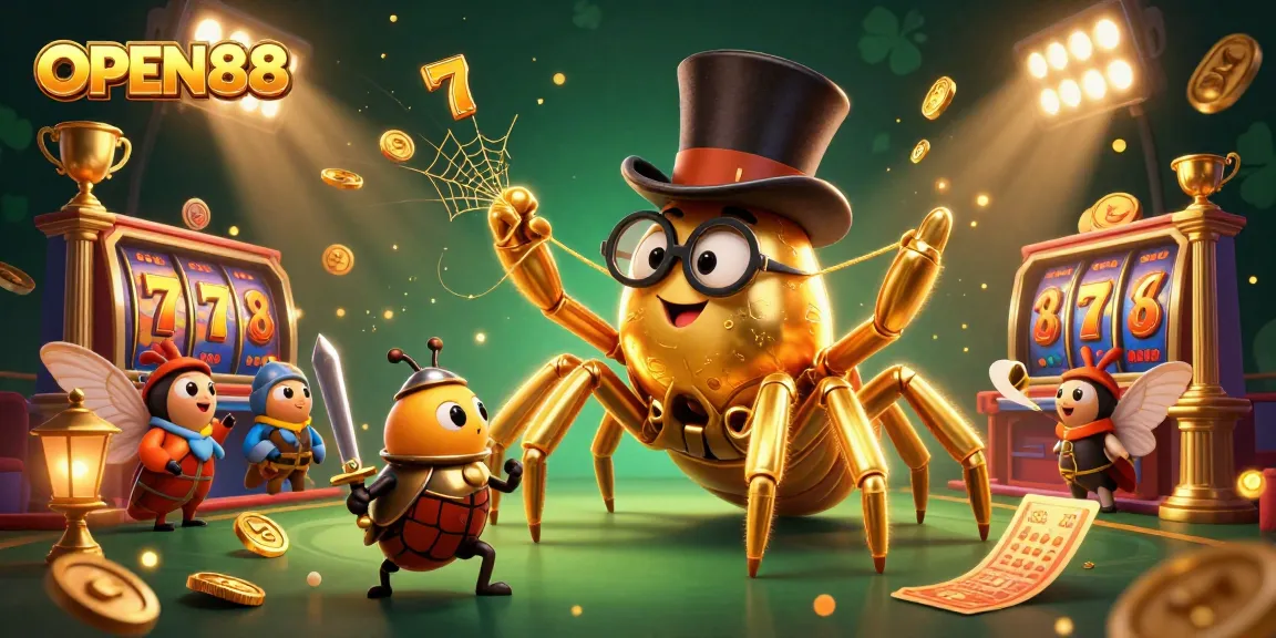 Experience thrilling gameplay with OPEN88 featuring a golden tarantula and beetle knight in vibrant casino action.