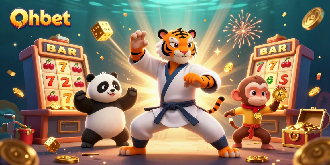 Play exciting games at Oxbet while a 3D cartoon tiger performs martial arts surrounded by casino visuals.