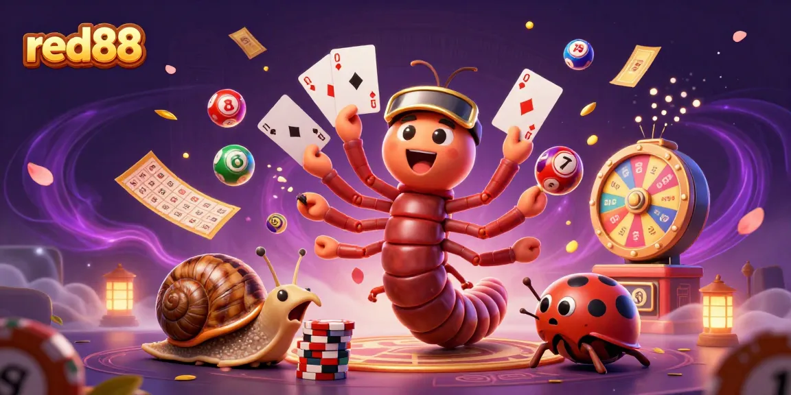 Experience thrilling moments with red88, featuring an animated millipede dealer, high-roller snail, and exciting lottery elements.