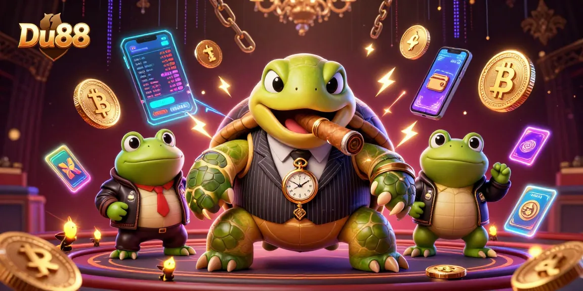 Du88 showcases a lively casino scene with a snapping turtle and bullfrogs in a vibrant gambling atmosphere.