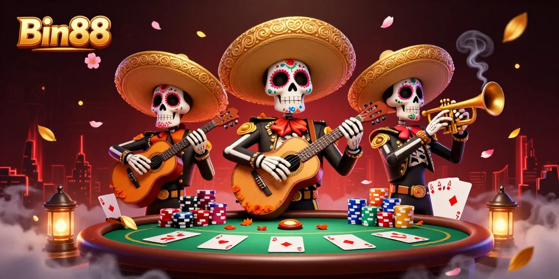 Engage with Bin88 through thrilling poker games featuring vibrant mariachi characters.