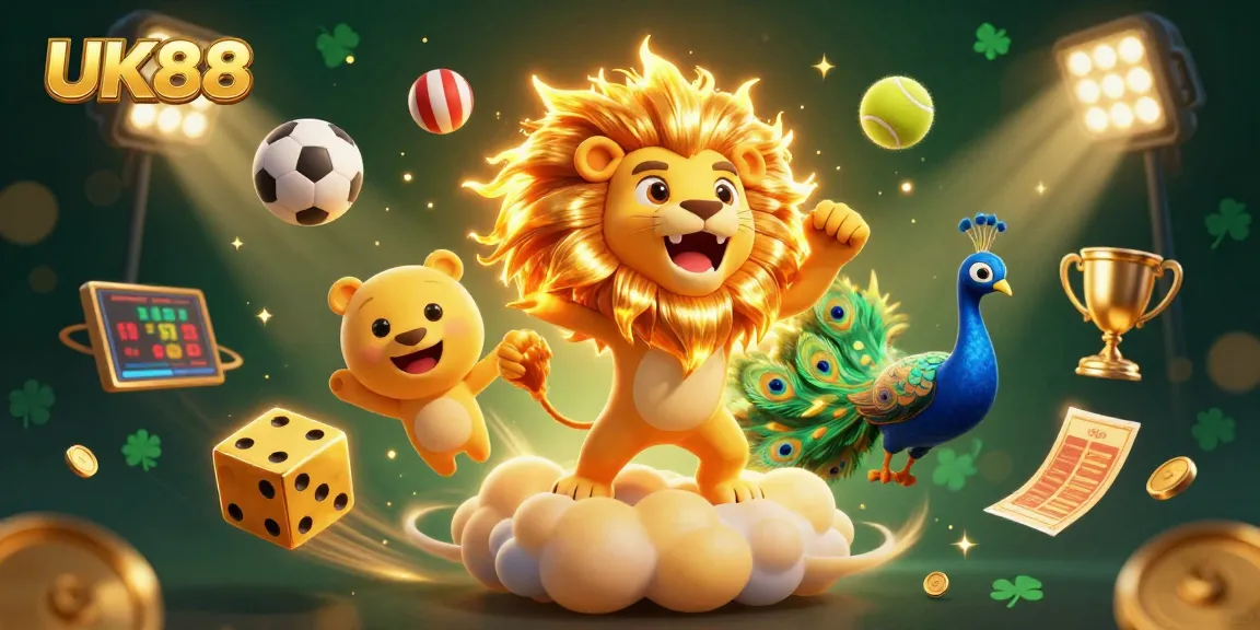 Bet on UK88 and win big with dynamic casino action, golden dice, and roaring lion.