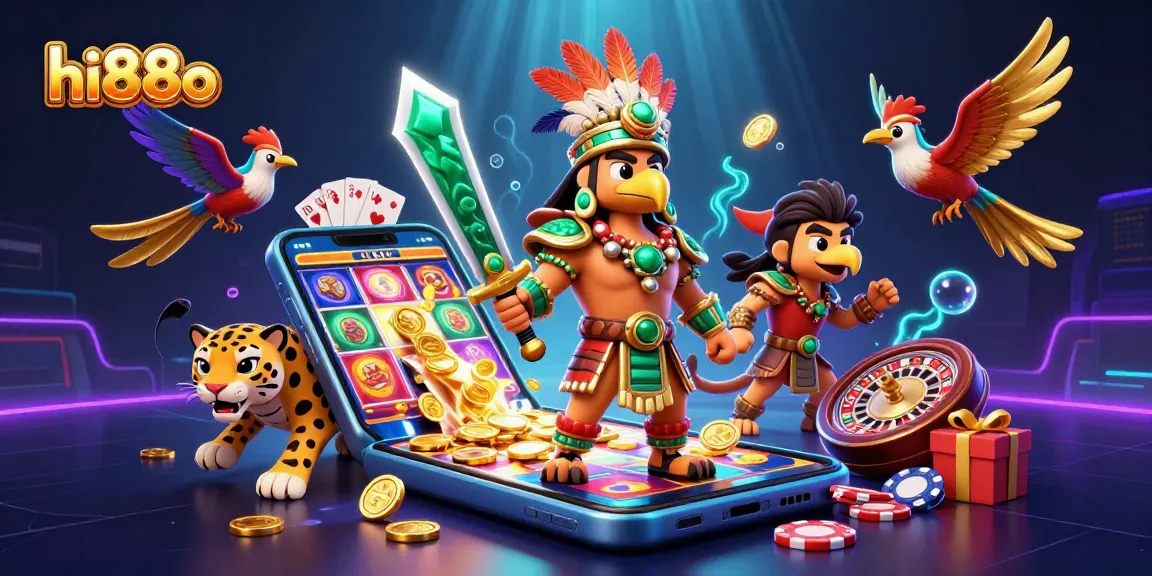 Engage in thrilling gameplay at hi88o with 3D characters, vibrant slot elements, and exciting casino atmosphere.