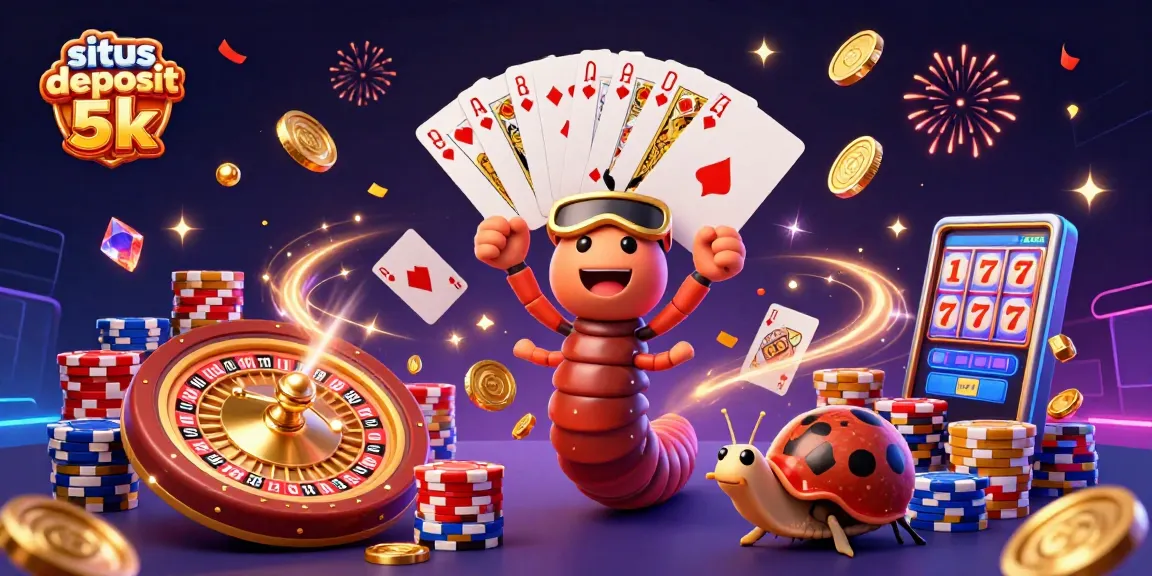 Experience thrilling action at situs deposit 5k with lively characters and casino elements in a vibrant 3D illustration.