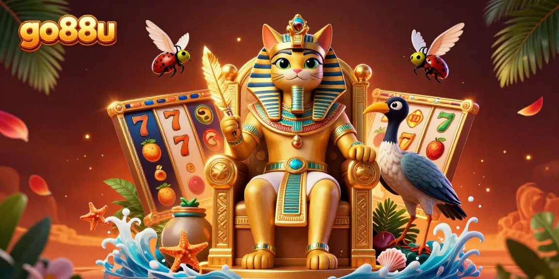 Experience thrilling gameplay at go88u with a vibrant illustration of slot games and a captivating Egyptian theme.
