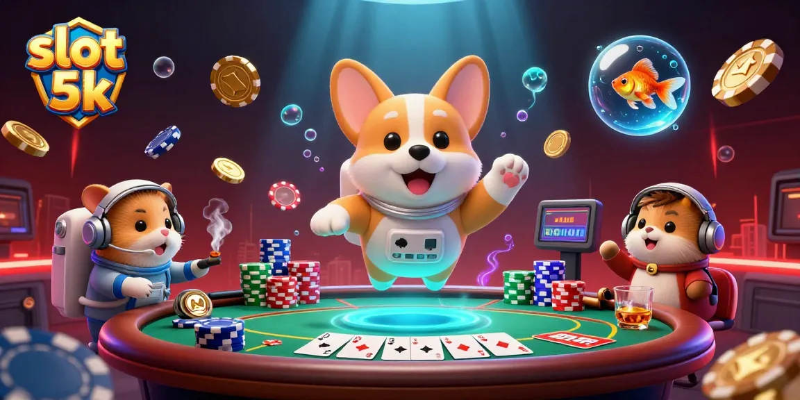 Experience high stakes fun with slot 5k as cute characters navigate a vibrant casino scene.