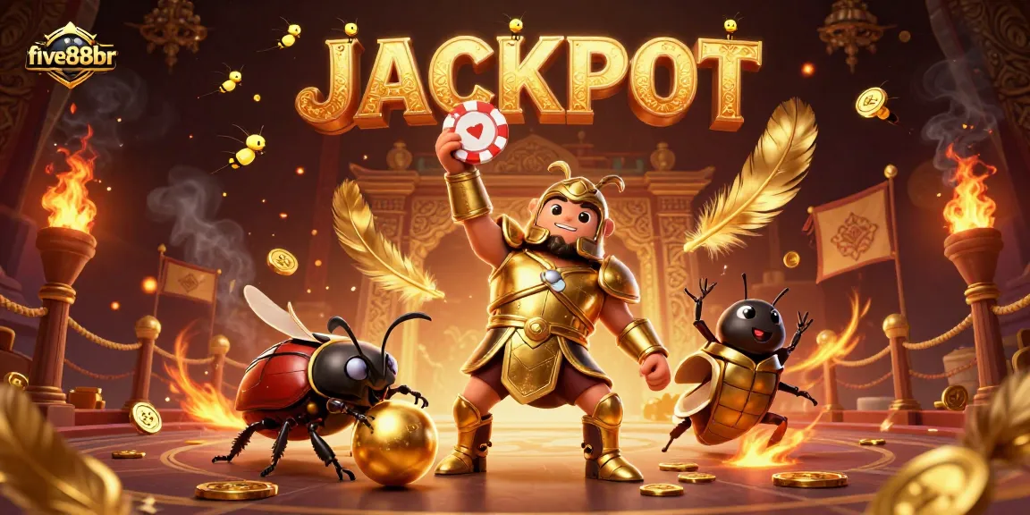 Experience the thrill of five88br with a victorious beetle champion lifting a poker chip!