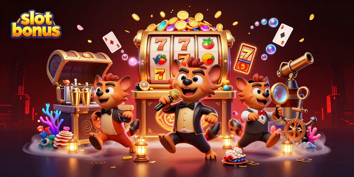 Engage with the slot bonus as hyenas run a comedy casino, featuring vibrant game elements.
