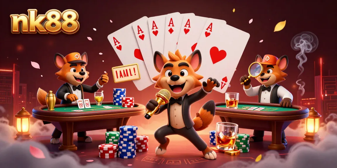 nk88 hyenas perform at a lively casino club, mixing drinks and telling jokes with vibrant atmosphere